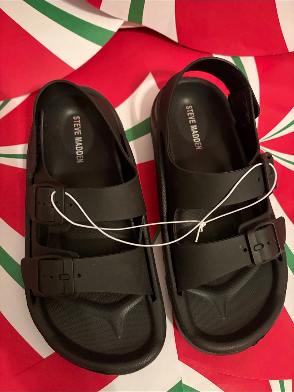 Steve Madden Black Dual-Strap Slide Sandals with Buckles